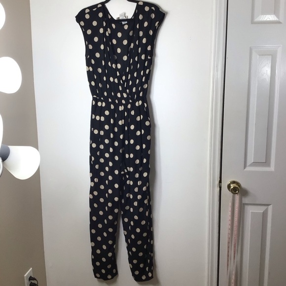 Anthropologie Corey Lynn Colter jumpsuit blue tan polka dot medium USA - Picture 9 of 9
